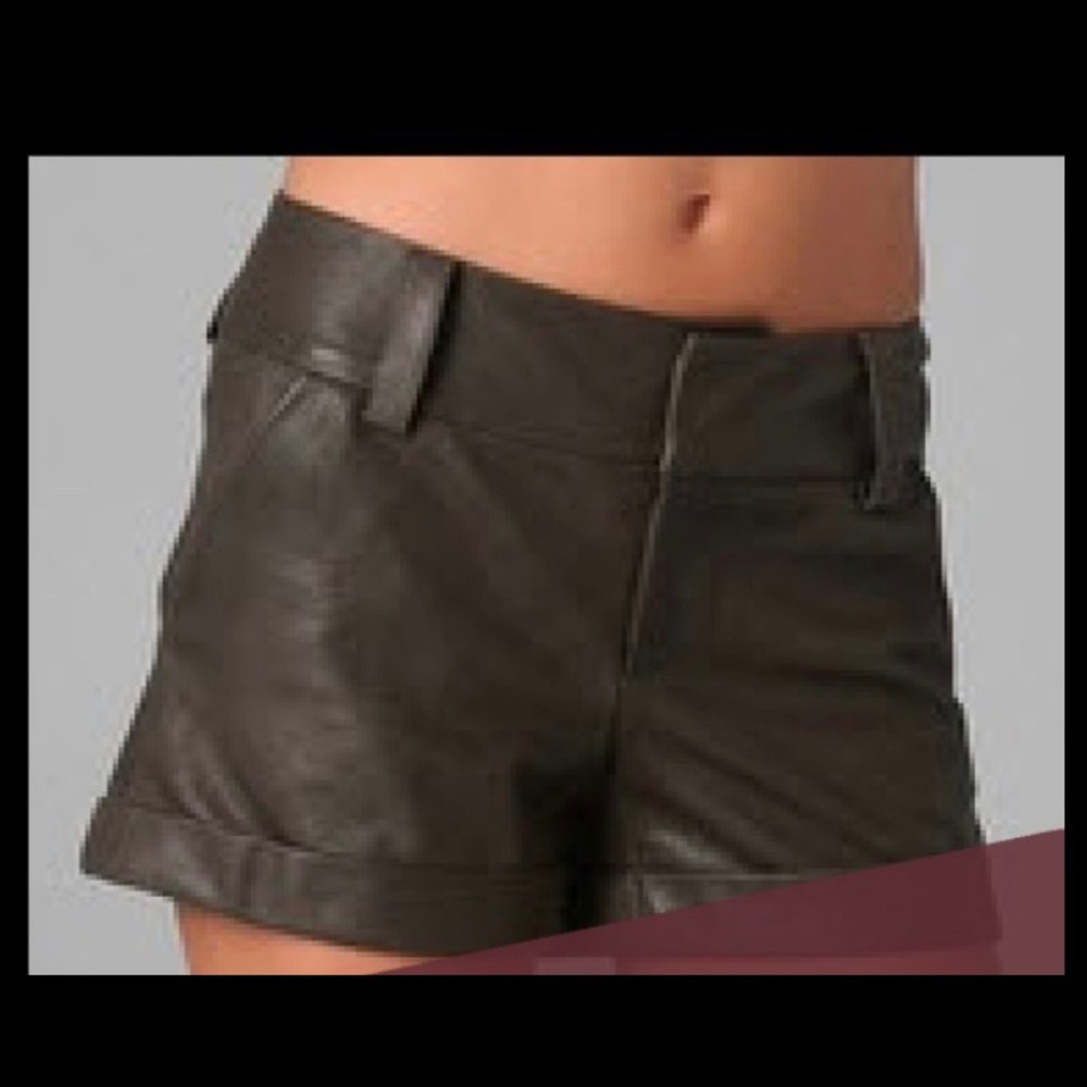 Alice and Olivia Green Leather Shorts  4